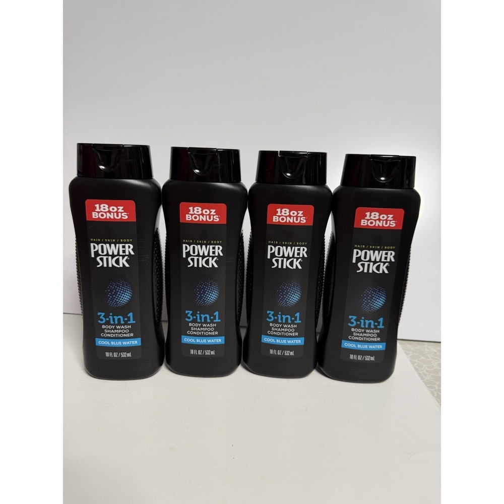 4 Pack Power Stick 3 In 1 Body Wash Cool Blue Water 18 Oz.